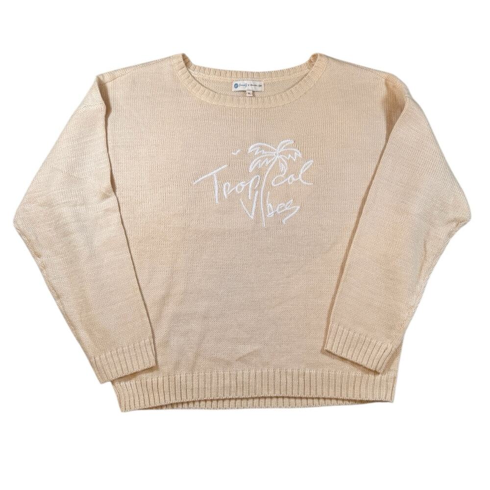 Beachy‎ X Goldfish Kiss XL Tropical Vibes Tan Oversized Knit Pullover Sweater
